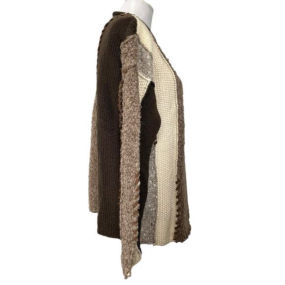 Vintage The Limited Hand Knit Sweater Colorblock Brown Beige Cream Wool Blend M - Picture 9 of 10